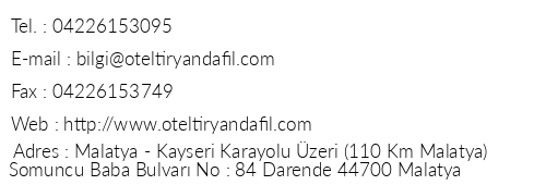 Otel Tiryandafil telefon numaralar, faks, e-mail, posta adresi ve iletiim bilgileri
